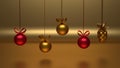 Golden and red Christmas decoration hanging in front of the golden background